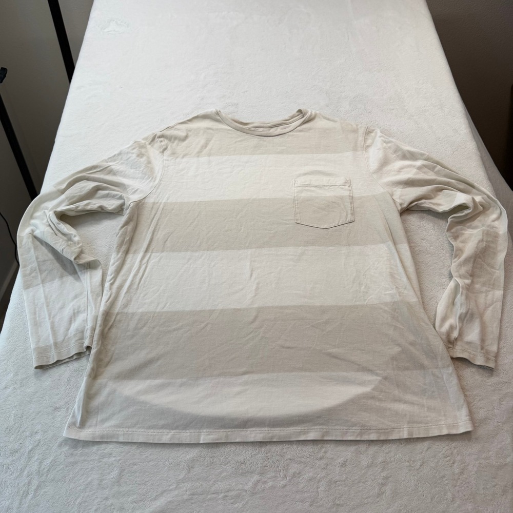 Goodfellow & Co Long Sleeve Tee Mens XL Beige White Good Striped Pocket Shirt